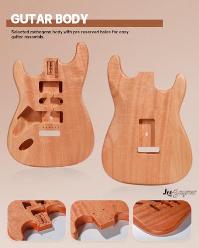 Leo Jaymz DIY Single Cut Electric Guitar Kits with Mahogany Body and Neck - Rosewood Fingerboard and All Components Included (LP Hollow)