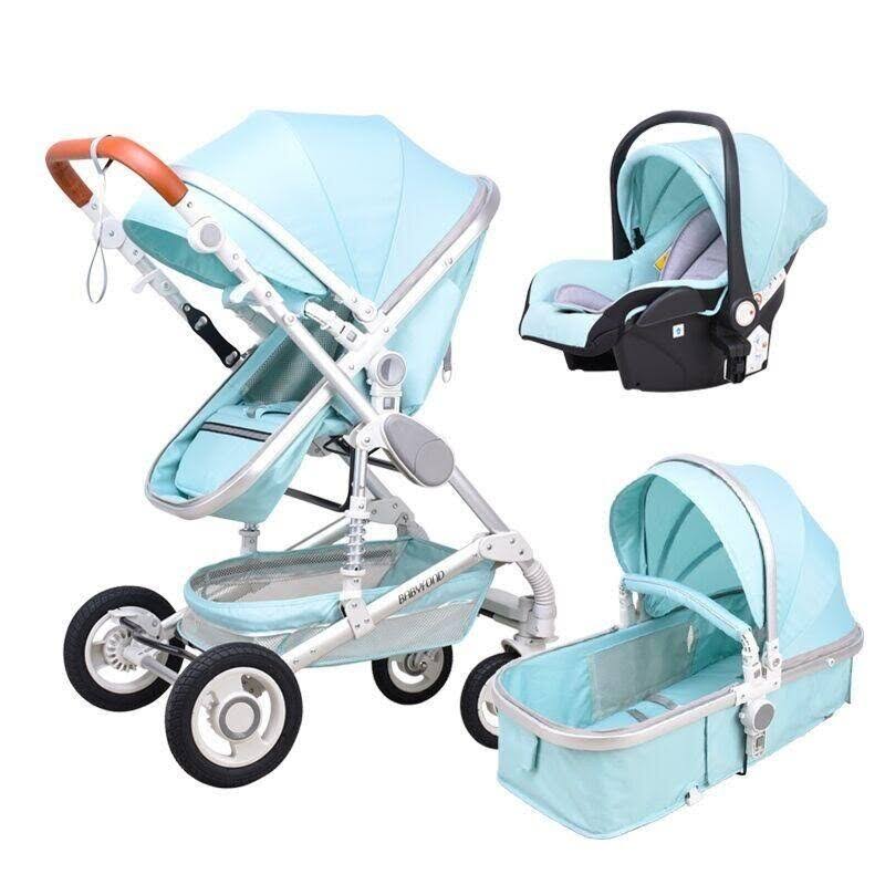 (Romantic Red) High Landscape Baby Stroller 3 in 1 Stroller Multifunctional Car
