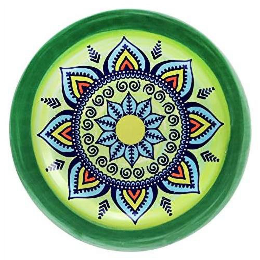 Multicolored Round Stoneware Mandala Pattern Dinnerware Set, 16 Piece, Green