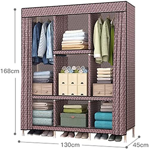 Portable Wardrobe Cloth Wardrobe Fabric Assembled Wardrobes,Solid Wood Multifunction Bedroom Closet Assembly Partition Large Wardrobes D,168 * 130cm Clothes Rack (C 168 * 130Cm)