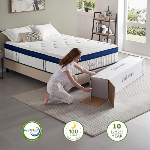 14 Inch Hybrid Queen Mattress, Gel Memory Foam, Lyocell Fabric Cover, Individual Pocket Springs, Medium Firm, Back Pain Relief, CertiPUR-US, 120 Nights Trial