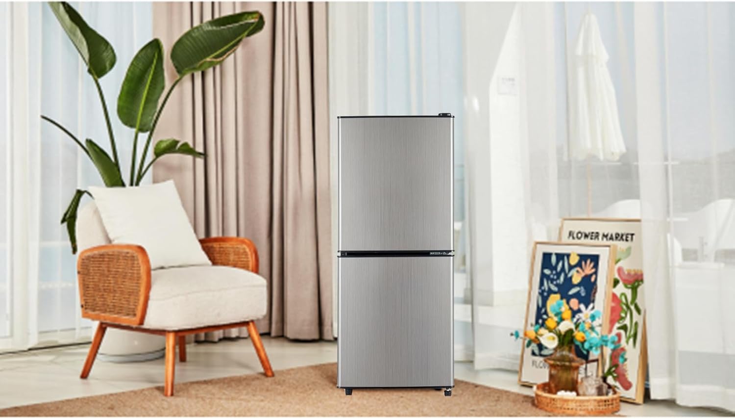 Compact Mini Fridge with Freezer 4.0 Cu.Ft Dual Zone Small Refrigerator 7 Level Adjustable Mechanical Thermostat Removable Glass Shelves LED Lighting for Bedroom, Kitchen, Dorm, Apartment, Bar, Office