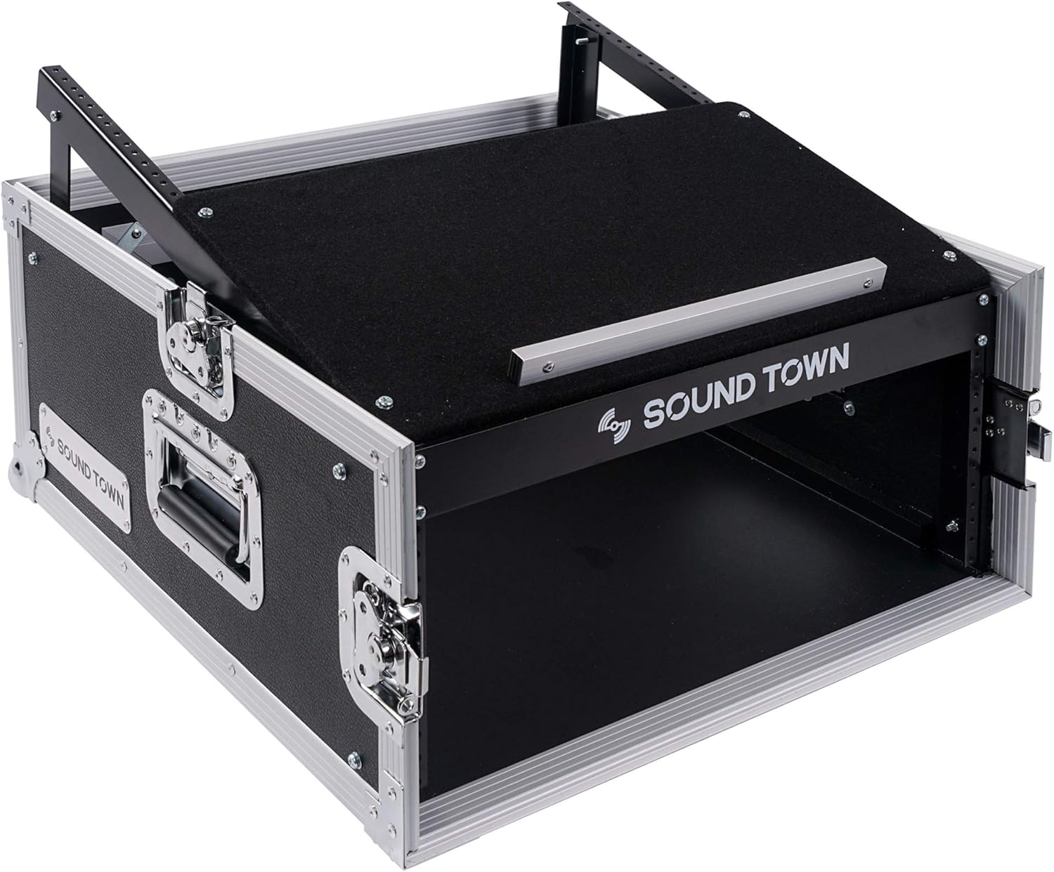 Sound Town 4U PA DJ Rack/Road Case with 11U Slant Mixer Top, 20’’ Rackable Depth, 4-Space Size - Pro Tour Grade (STMR-4US)