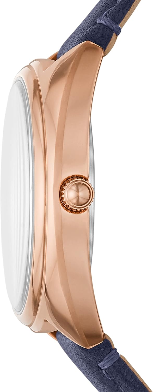 Fossil Women's Gabby Quartz Stainless Steel and Eco Leather Three-Hand Watch, Color: Rose Gold, Navy (Model: ES5116)