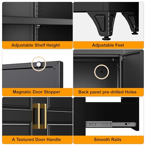 71" Tall Metal Storage Cabinet, Kitchen Pantry Storage Cabinets with Doors and 4 Shelves, White Pantry Cabinet, Utility Kitchen Cupboard, Large Steel Cabinets for Dining Room, Office, Living Room