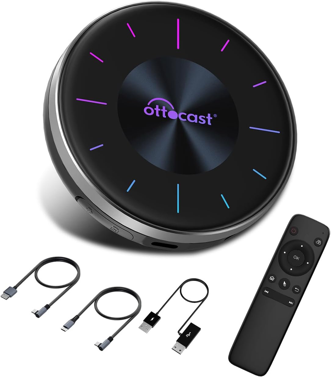 OTTOCAST P3 CarPlay AI Box with Smart Remote - 2023 Android 12.0 CarPlay Video Adapter Wireless CarPlay Android Auto Dongle HDMI Output, YouTube Netflix Disney+ Tiktok Streaming Videos
