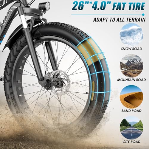 Vivi Electric Bike 26" x 4.0 Fat Tire Electric Bicycle, Peak 1000W Electric Mountain Bike, 25MPH Ebikes for Adults with 48V 13AH Removable Lithium-Ion Battery, Up to 60 Miles,UL 2849 Certified