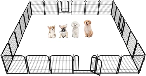 Metal Dog Playpen, 40 Inch Height 16 Panels, Large Dog Fence for Large/Medium/Small Dogs Indoor & Outdoor Bliss, Perfect Dog Pen for Camping, Yard, and RV | Black-Silver