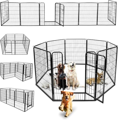 LEMY 16 Panels 32 in Pet Playpen Heavy Duty Metal Dog Exercise Fence Barrier，Outdoor & Indoor Foldable Pet Exericse Pen w/Door,Black