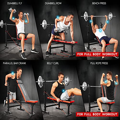 OPPSDECOR 6 in 1 660lbs Weight Bench Set with Squat Rack, Bench Press Set with Barbell Rack, Adjustable Incline Strength Training Workout Bench with Leg Developer Preacher Curl for Home Gym PXZXYX1