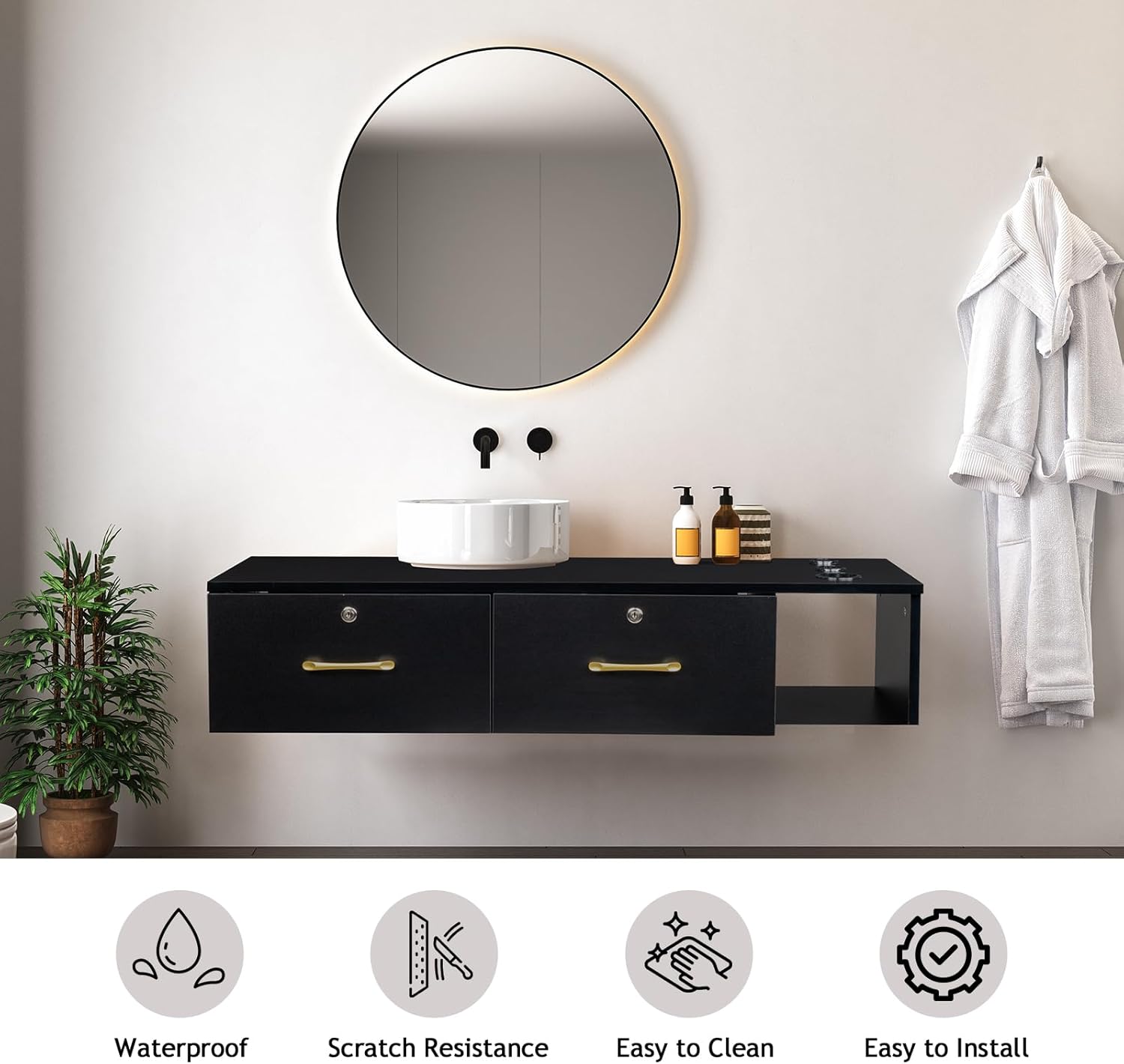 Black Wall Mount Station with Drawers Storage Beauty Salon Spa Equipment, Salon Cabinet Storage for Barbershop Beauty Spa Salon, Barber Table Salon Station Wood Beauty Salon Spa Storage Cabinet Table