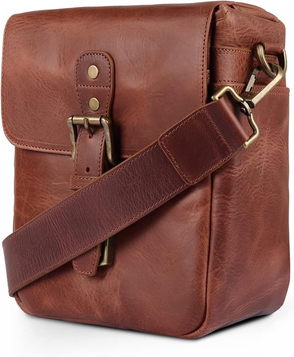 MegaGear Torres Mini Genuine Leather Camera Messenger Bag for Mirrorless, Instant and DSLR Cameras