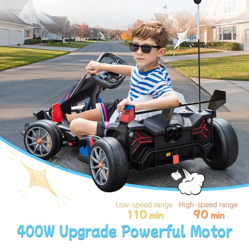 36V Electric Go Kart for Kids, Licensed BMW Battery Powered Drift Racing Go Kart, 7.5 MPH Drift Kart with Dual 300W Powerful Motor, Kids Race Pedal Go Karting Car w/Adjustable Speed, White