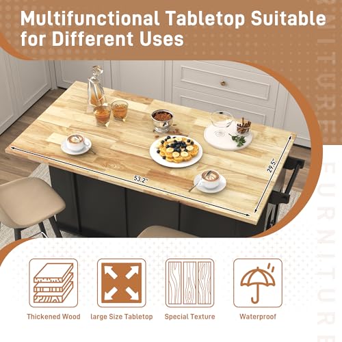 59" Kitchen Island W/Power Outlet&Drop Leaf,Kitchen Rolling Island W/Spice Rack&Towel Rack&Drawers,Kitchen Island Cart W/Sliding Barn Door,Mobile Island Table W/Adjustable Shelves for Dining Room
