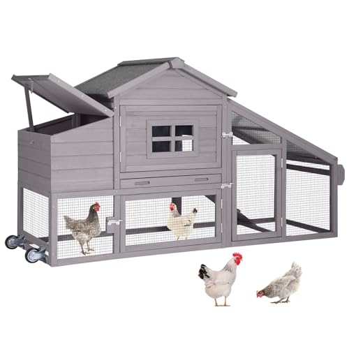 Aivituvin Chicken Coop Mobile Hen Coop, Large Poultry Cage with Wheels Outdoor Backyard Chicken House