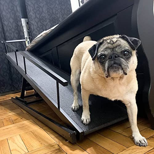 Dog Ramp for Beds - Solid Hardwood with 5 Finish Options - Adjustable up to 37" High Beds with Low Incline, Safety Rails & Anti-Slip Grip, For Small Dogs up to 50lbs - Made in North America
