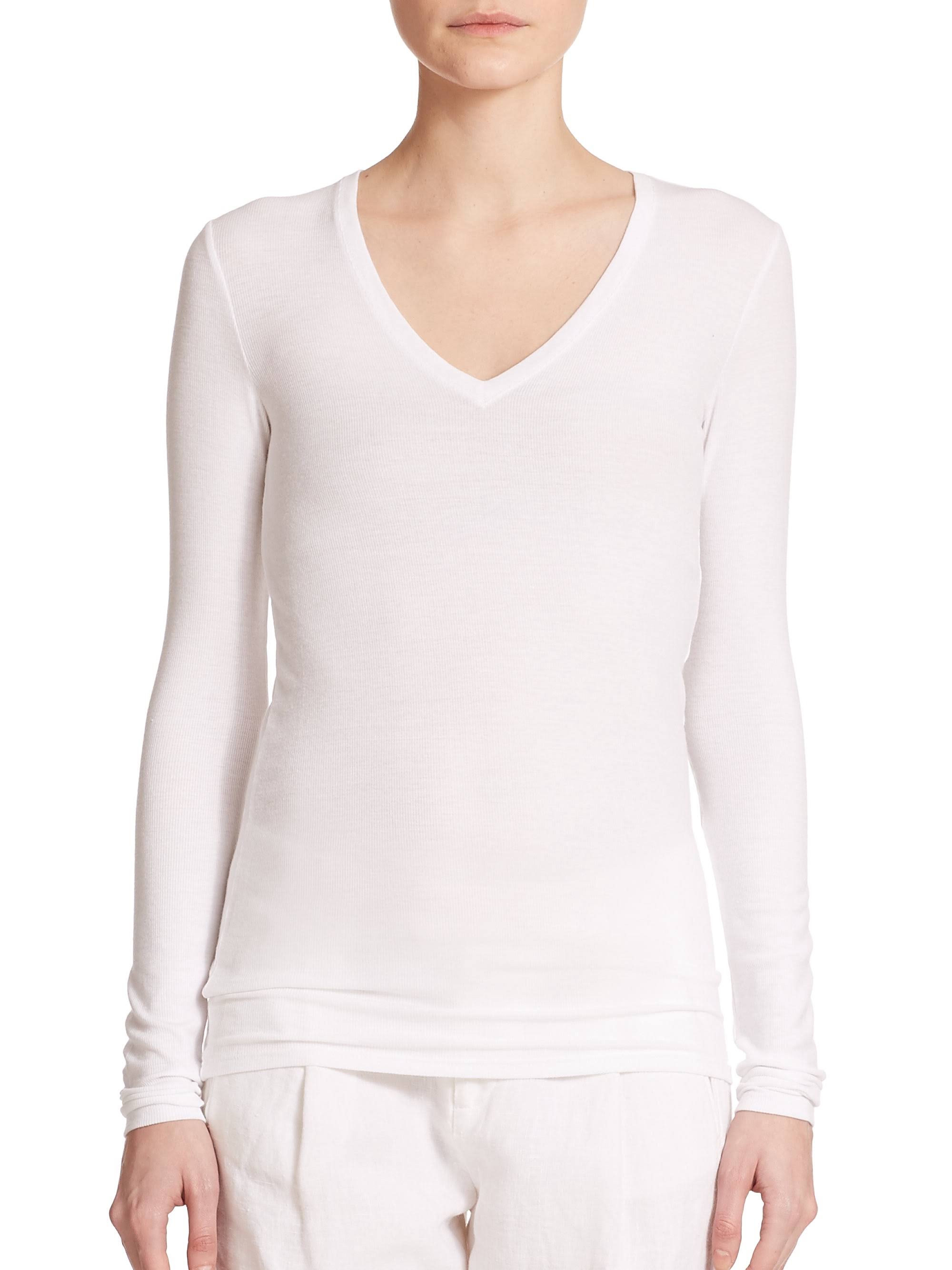 ATM Anthony Thomas Melillo Long-Sleeve V-Neck Tee - White Med