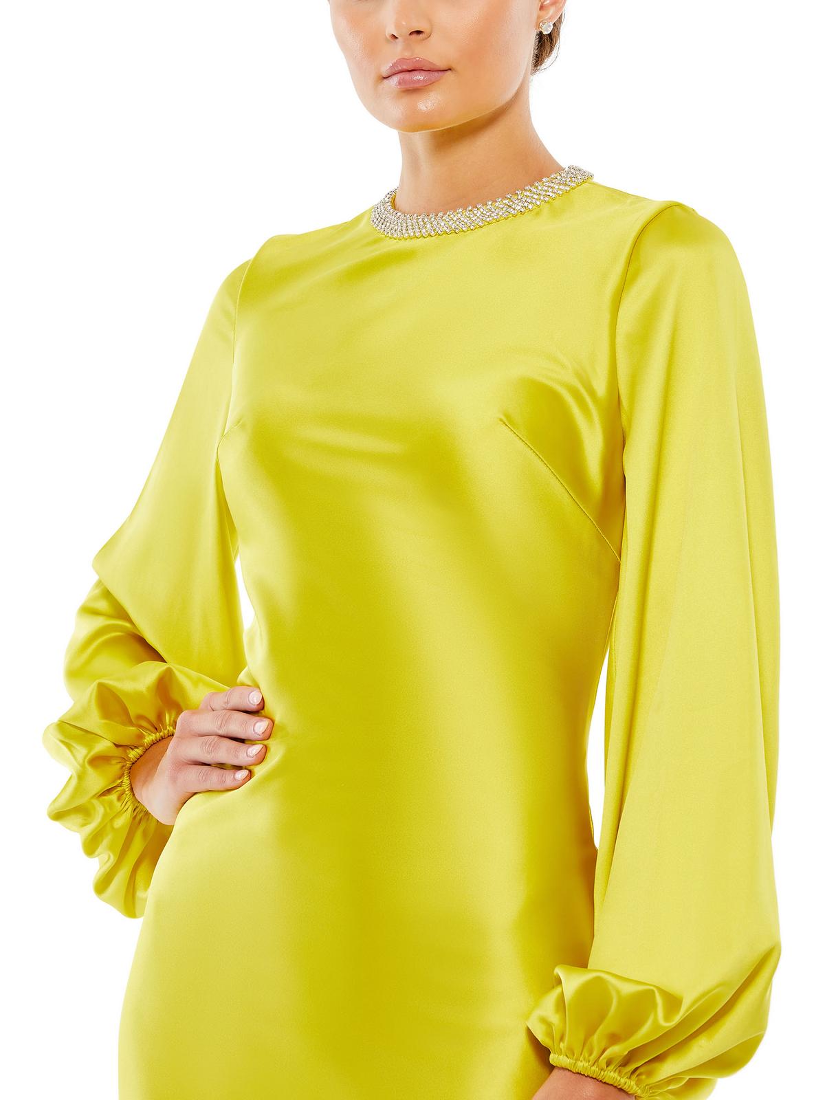 Ieena for Mac Duggal Womens Satin Embellished Evening Dress