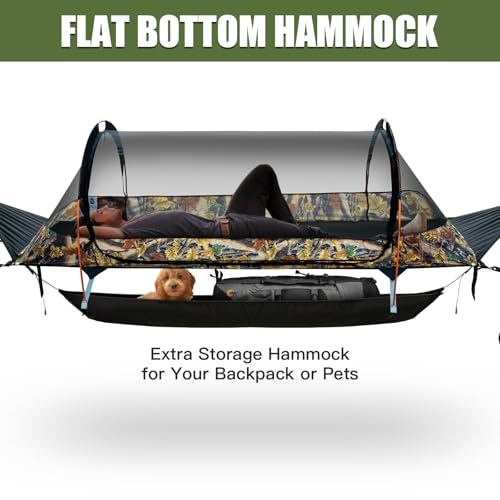 Night Cat Flat Lay Hammock Tent with Mosquito Net Waterproof Rainfly Storage Room for 1 Person Backpacking Hiking Camping Lightweight 440LBS 87x28x19in