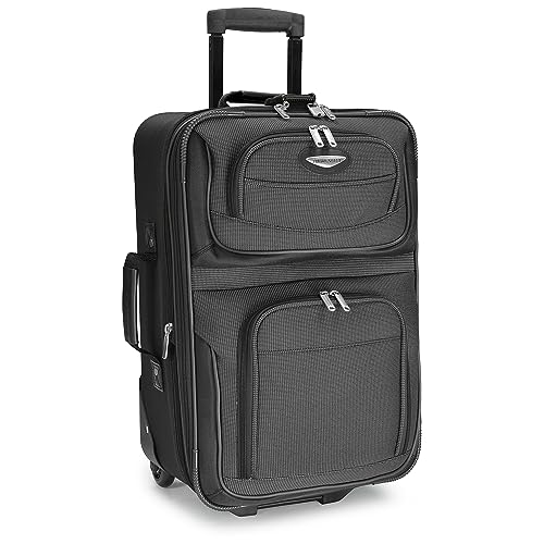 Travel Select Amsterdam 4-Piece Softside Expandable Luggage Set, Lightweight 2-Wheel Upright Suitcases, Travel Tote, Packing Cubes, Gray