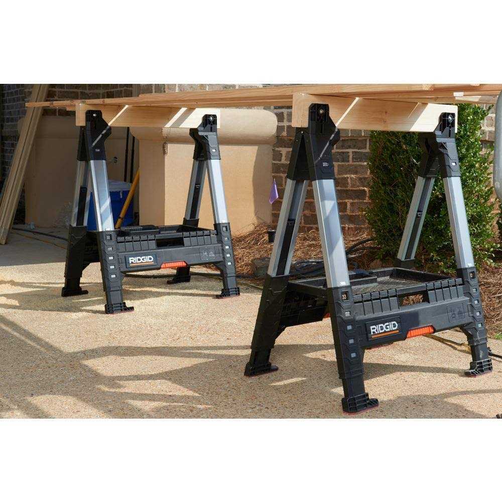 RIDGID 230710 32 in. Polypropylene Folding Sawhorse with Adjustable Metal Legs