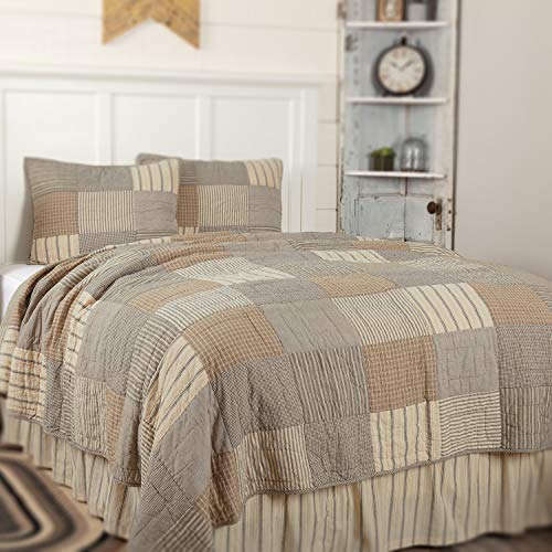VHC Brands Sawyer Mill Charcoal Patchwork Farmhouse Bedding Reversible 3- Piece Quilt Set - Includes 1 (One) California King Quilt and 2 (Two) King Sized Pillow Shams