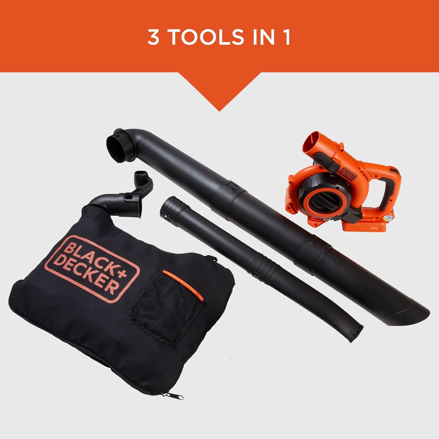 BLACK+DECKER 40V Cordless Leaf Blower Kit, 120 mph Air Speed, 6-Speed Dial, Built-In Scraper, With Collection Bag, Battery and Charger Included (LSWV36)