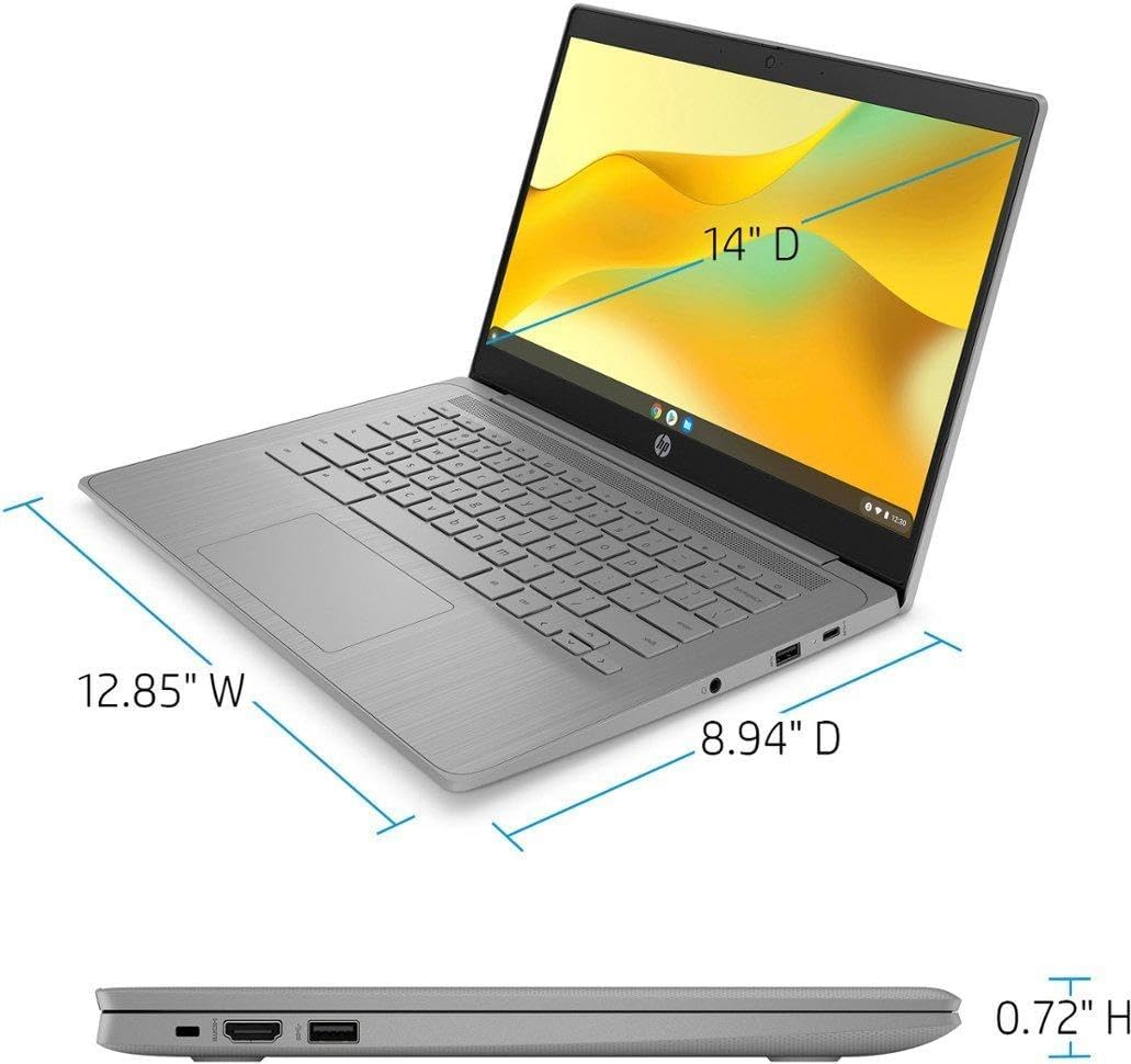 HP Chromebook Thin Laptop Student Business 2024, 14" HD Display, Quad-Core Intel Celeron N4120 Processor, 4GB RAM, 64GB eMMC, HD Webcam, WiFi, Long Battery, Chrome OS +HubxcelAccessory Gray