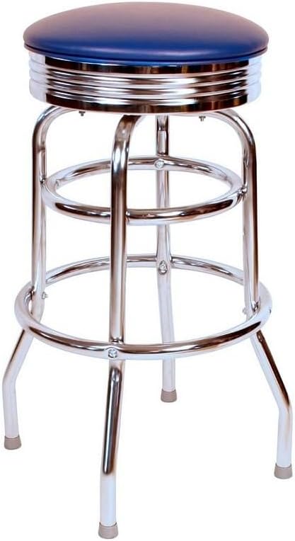 Retro 1950s 30" Chrome Swivel Bar Stool with Blue Seat