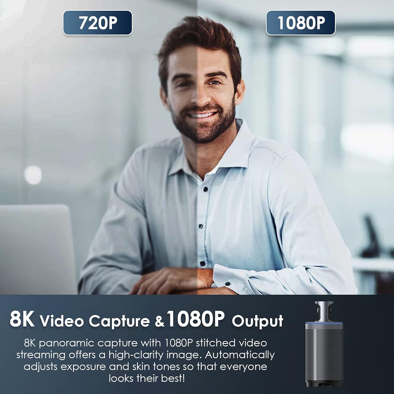 NexiGo Meeting 360, 8K Captured AI-Powered Framing & Speaker Tracking, 1080p HD 360-Degree Smart AIO Video Conference Camera, 8 Noise-Cancelling Microphones, and Speaker