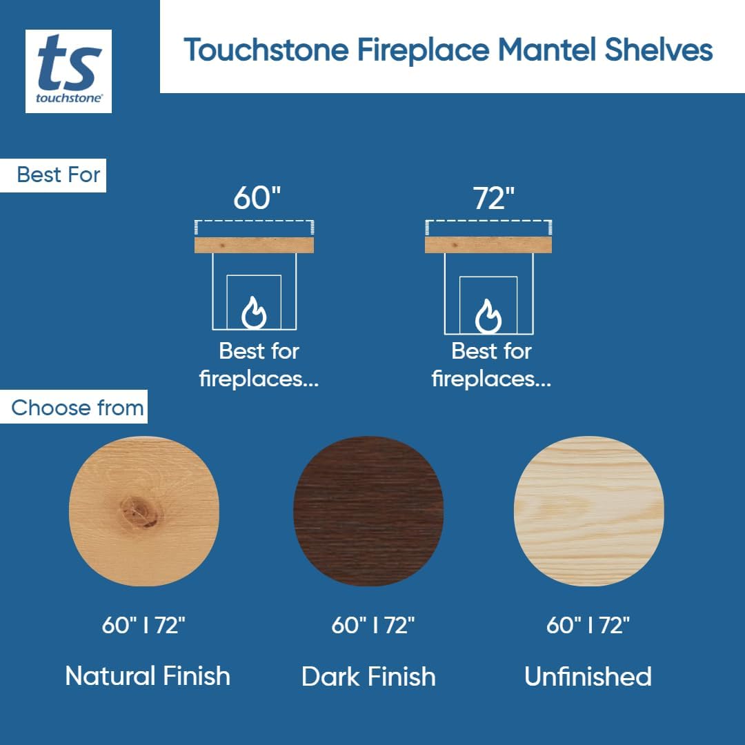 Touchstone Fireplace and Encase Mantel Bundle - The Sideline Elite 60 Inch Wide Smart Electric Fireplace and Natural Finish 72 Inch Encase Wood Mantel