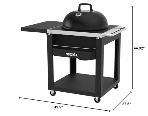 Nexgrill Premium 22" Charcoal Barrel Grill with Side Shelf, 550 sq. in. of Cooking Space, Perfect for Outdoor Cooking, BBQ, Camping, Patio, Backyard Barbeques, Black, 810-0025