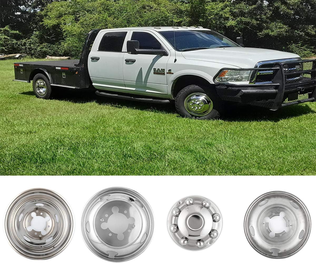 Deebior 4pcs 17inch Polished Stainless Steel Dually Wheel Simulators, Nice looking and Durable Bolt On Wheel Cover, 8 Lug 4 Hand Hole Hubcaps Fit for 2005-2021 Ford F350 with Installation Tool Kit A8P