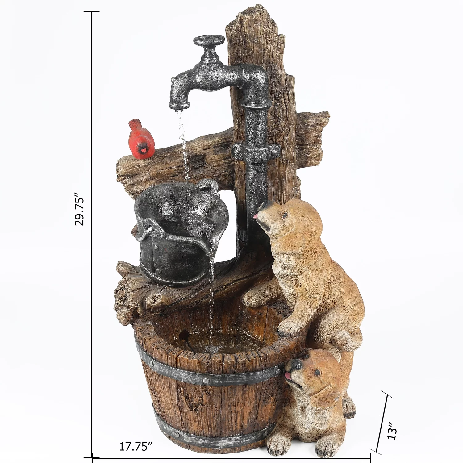 Resin Puppies and Water Pump Outdoor Fountain with LED Light