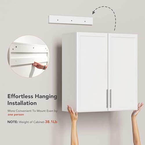 FIMELLO 30" Laundry Room Wall Cabinet with Adjustable Shelf, Large Wall Storage Cabinet, White Wall Cabinet with Doors, Upper Kitchen Cabinet, Cabinets for Laundry, Bathroom, Kitchen -White