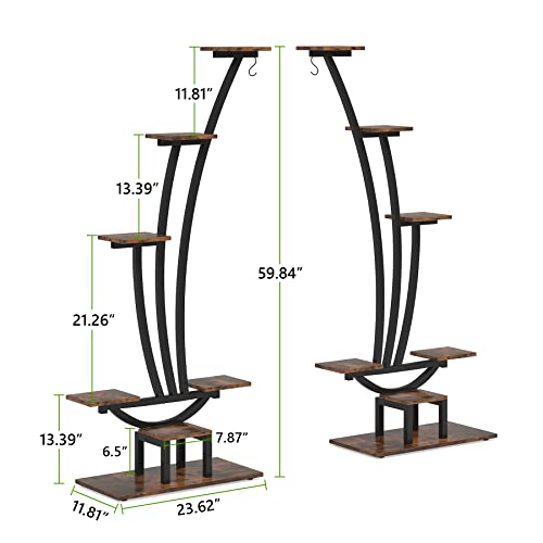 Tribesigns 6-Tier Tall Indoor Plant Stand Pack of 2, Metal Curved Display Shelf with 2 Hanging Hooks, Multi-Purpose Bonsai Flower Pots Plant Rack for Indoor, Garden, Balcony, Living Room