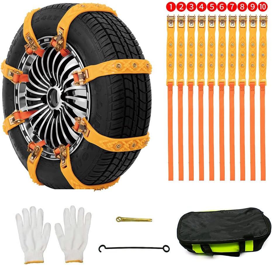 Universal Snow Chains for Cars/SUV/ LT Truck/Pickup Adjustable Traction Tire Chains for Tyres Width 145-285mm (5.71-11.2 inch)Easy to Mount Emergency Traction Snow Tyre Chains for Icing,Mud, Sand