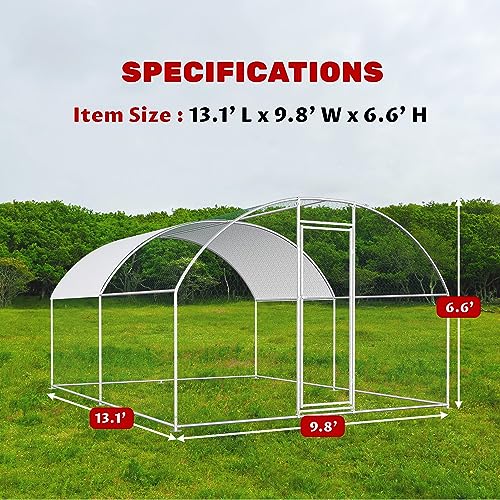 Chicken Coop Large Metal Chicken House/Pen for 6/10 Chickens with Waterproof Cover Walk-in Poultry Cage for Chicken Run,Chicken House for Outdoor Farm Use(9.8'Lx6.5'Wx6.5'H)
