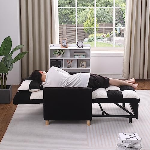 3-in-1 Convertible Sleeper Sofa Chair Bed, Adjustable Sofa Chair with Pillow, Multi-Functional Sleeper Chair velvet Fabric with Adjustable Backrest for Living Room Bedroom Office (Black White)