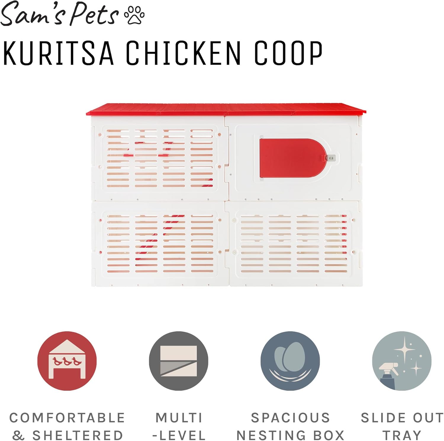 Sam's Pets Kuritsa 82" Chicken Coop - Outdoor Hen House, Multilevel, Spacious Nesting Box, Slide-Out Tray, Fits 5 Chickens