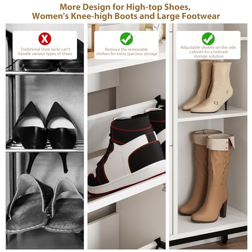 Rattan Shoe Storage Cabinet with 3 Flip Drawers, Freestanding Organizer with Adjustable Shelves for Entryway, Narrow Shoe Rack Cabinet for Hallway, Easy Assembly, Oak