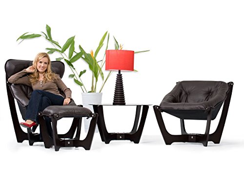 IMG Luna High Back Black Leather Chair and Ottoman - Prime P301 Black Leather Espresso Wood