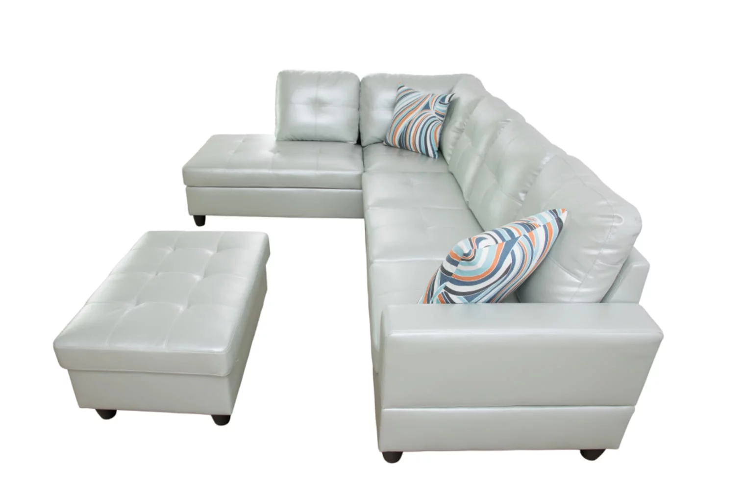 Ainehome Furniture Silver Green Leather Sectinal Sofa Set, L-Shaped Modern & Contemporary Sofa with Chaise Storage Ottoman for Living Room Furniture - Left Hand Facing