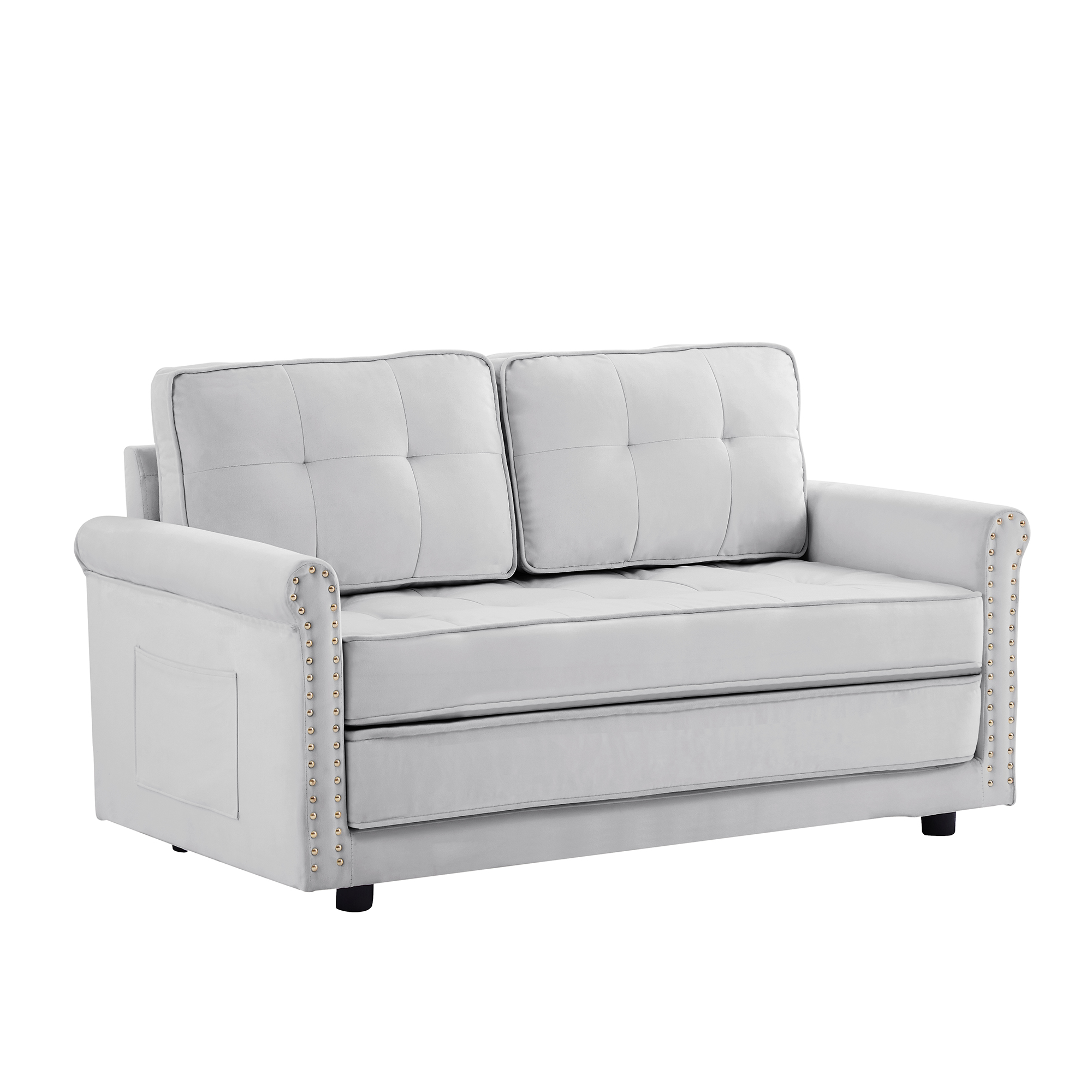 Modern Velvet Folding Convertible Couch Loveseat for Small Space, Upholstered Sleeper Futon Sofa Bed with Nailhead Arms for Living Room Bedroom