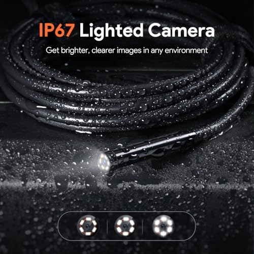 DEPSTECH 50ft Sewer Camera, 1080P HD Triple Lens Borescope, 5" IPS Screen Endoscope with Light, IP67 Waterproof Plumbing Drain Pipe Snake Inspection Camera with 32G Card, Carry Case