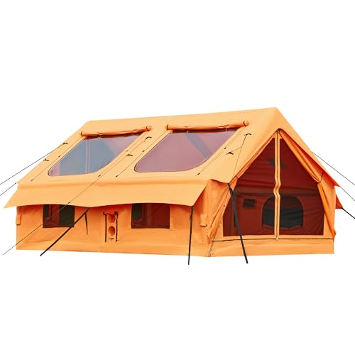 YOLENY Inflatable Tents for Camping, 4/6/8/10/12 Person Tent with TPU Skylight, Mesh Windows, Stove Jack & Pump, Easy Setup 4 Season Glamping Tent, Waterproof & Windproof