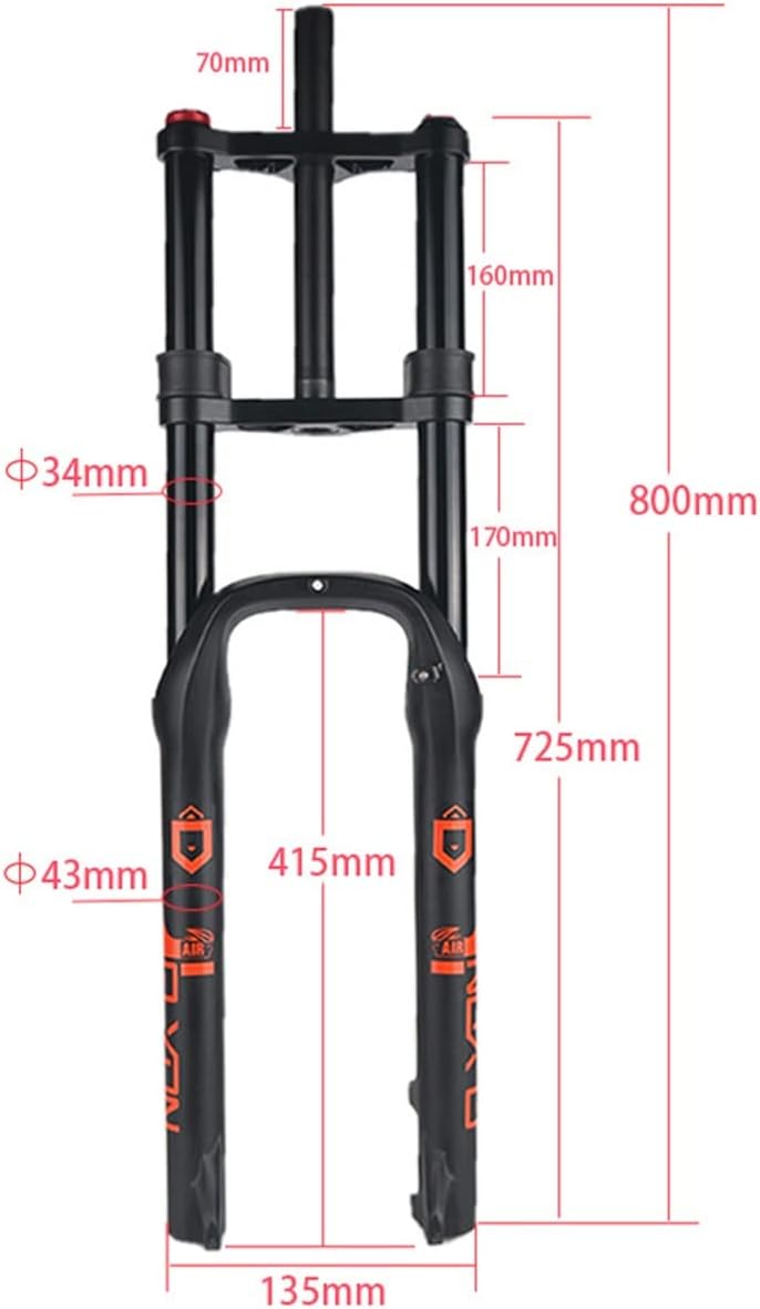 Air Suspension Forks 20/26 Inch 4.0" Tire Fat Bikes Fork Straight Double Shoulder Snow Bikes Front Fork Disc Brake HL Adjustable Rebound Bikes Fork for ATV/Beach Bike (Size : 26'')