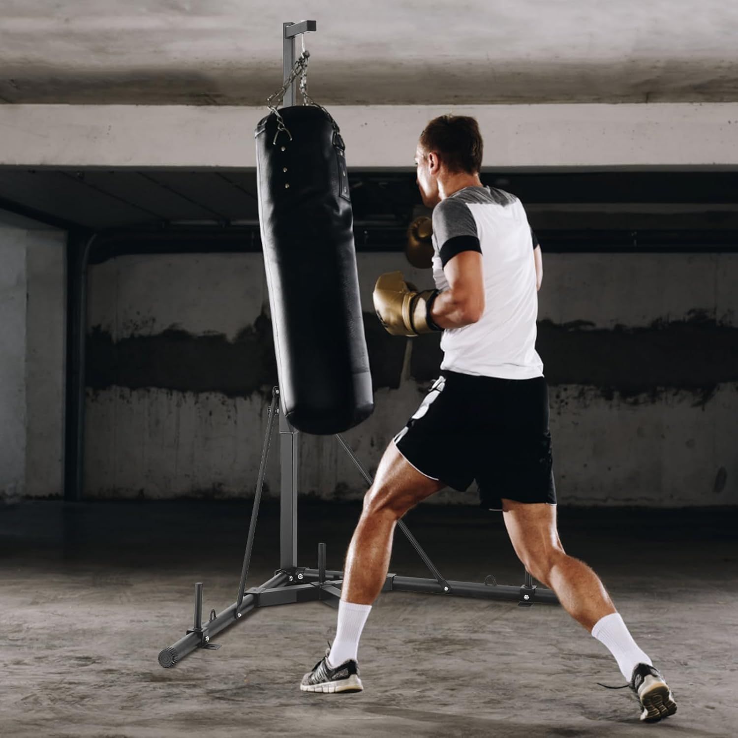 VEVOR Punching Bag Stand, Steel Heavy Duty Workout Training Equipment, Adjustable Height Boxing Punching Stand with Weighted Base, Holds Up to 400 lbs, Freestanding Sandbag Rack for Home Gym Fitness