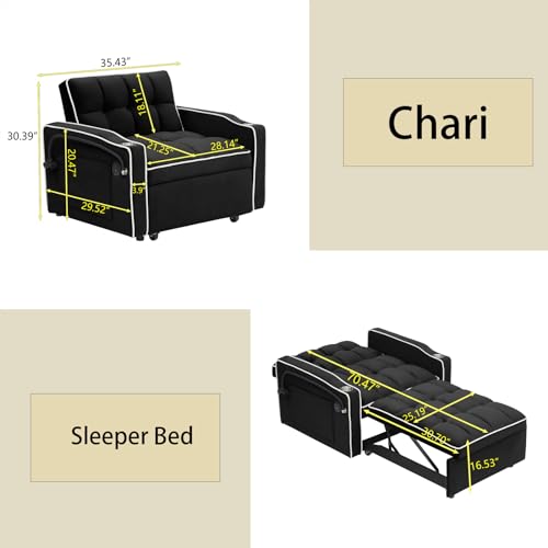3 in 1 Sleeper Chair with Cup Holder & Swivel Phone Stand , Convertible Lazy Sleeper Sofa Chair with USB Port & Adjustable Back, Comfortable Folding Ottoman Bed Sleeper for Living Room (Creamy White)