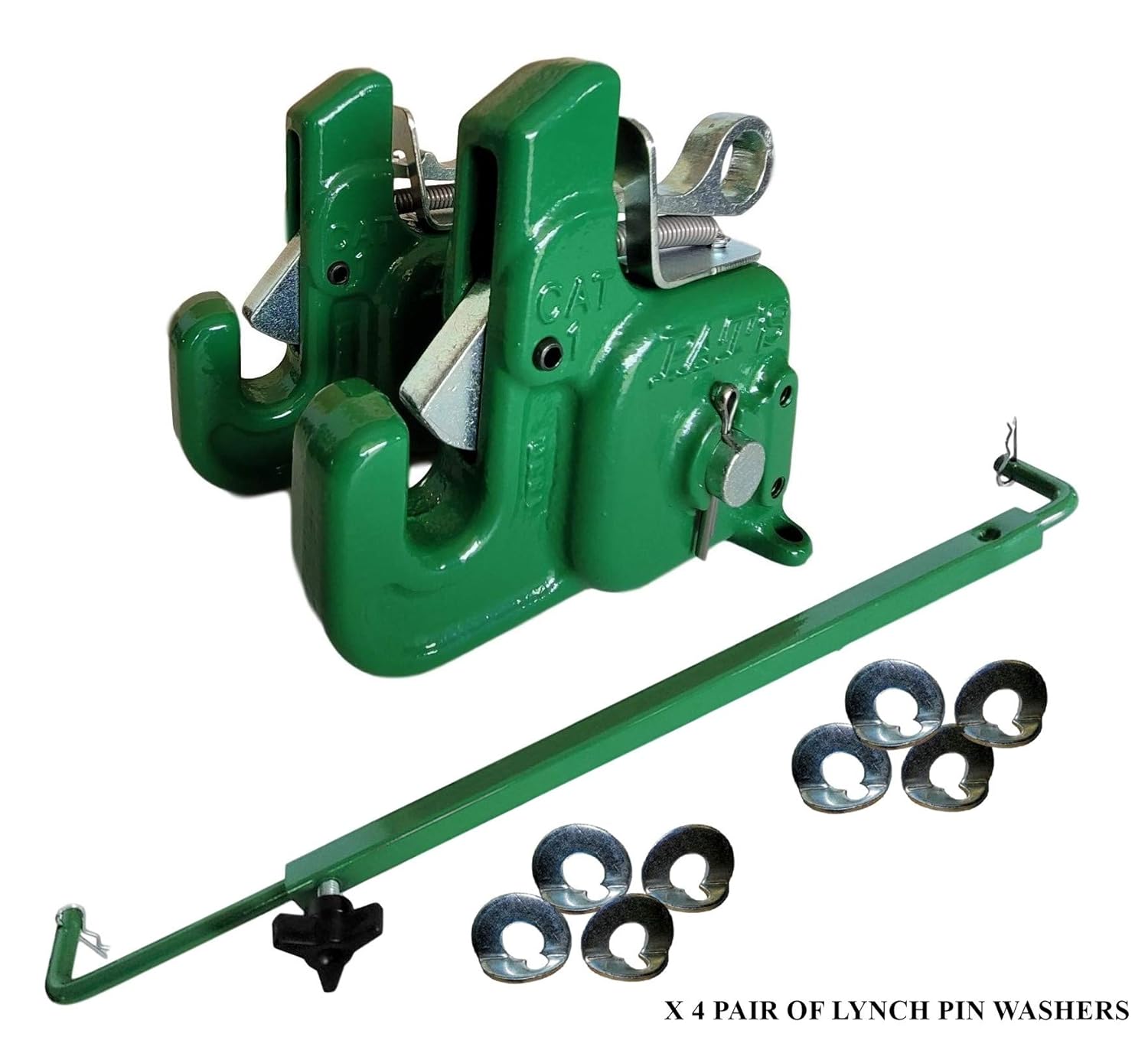 Pat's Easy Change with Stabilizer Bar - Best Quick Hitch System On The Market – Flexible, Durable and Affordable (Green CAT #2)